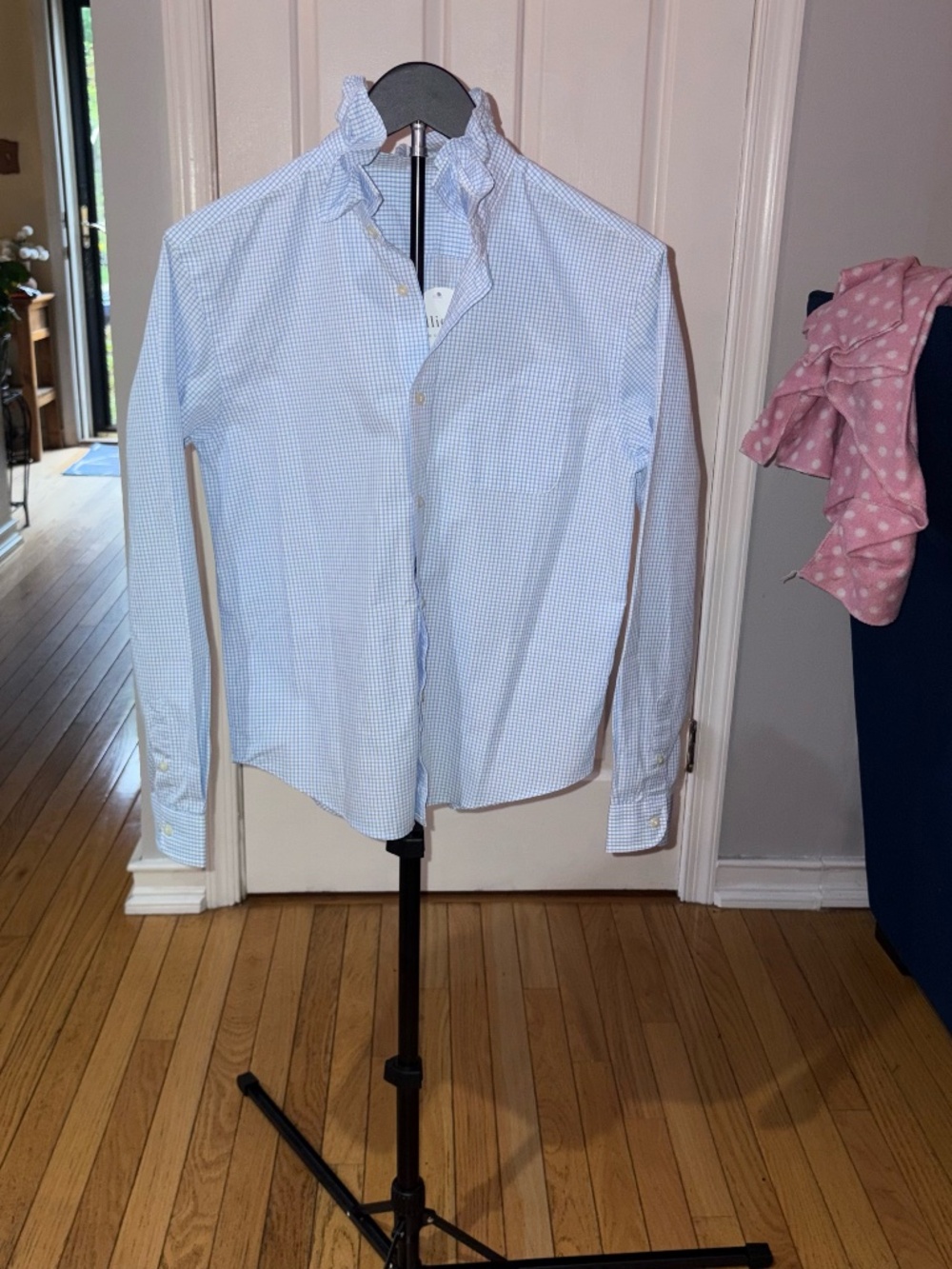 up cycled mens shirt ruffled collar boutique women's XS/S
